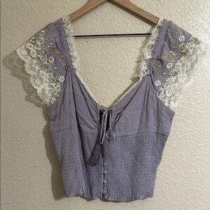Wishlist apparel  Lace Trimmed Lavender Top